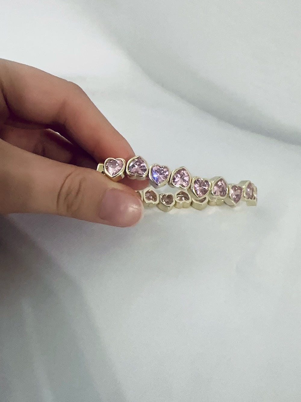 Pink Heart CZ Tennis Bracelet (Gold Tone) 💖